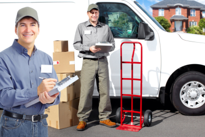 Group of professional post workers. Delivery service.